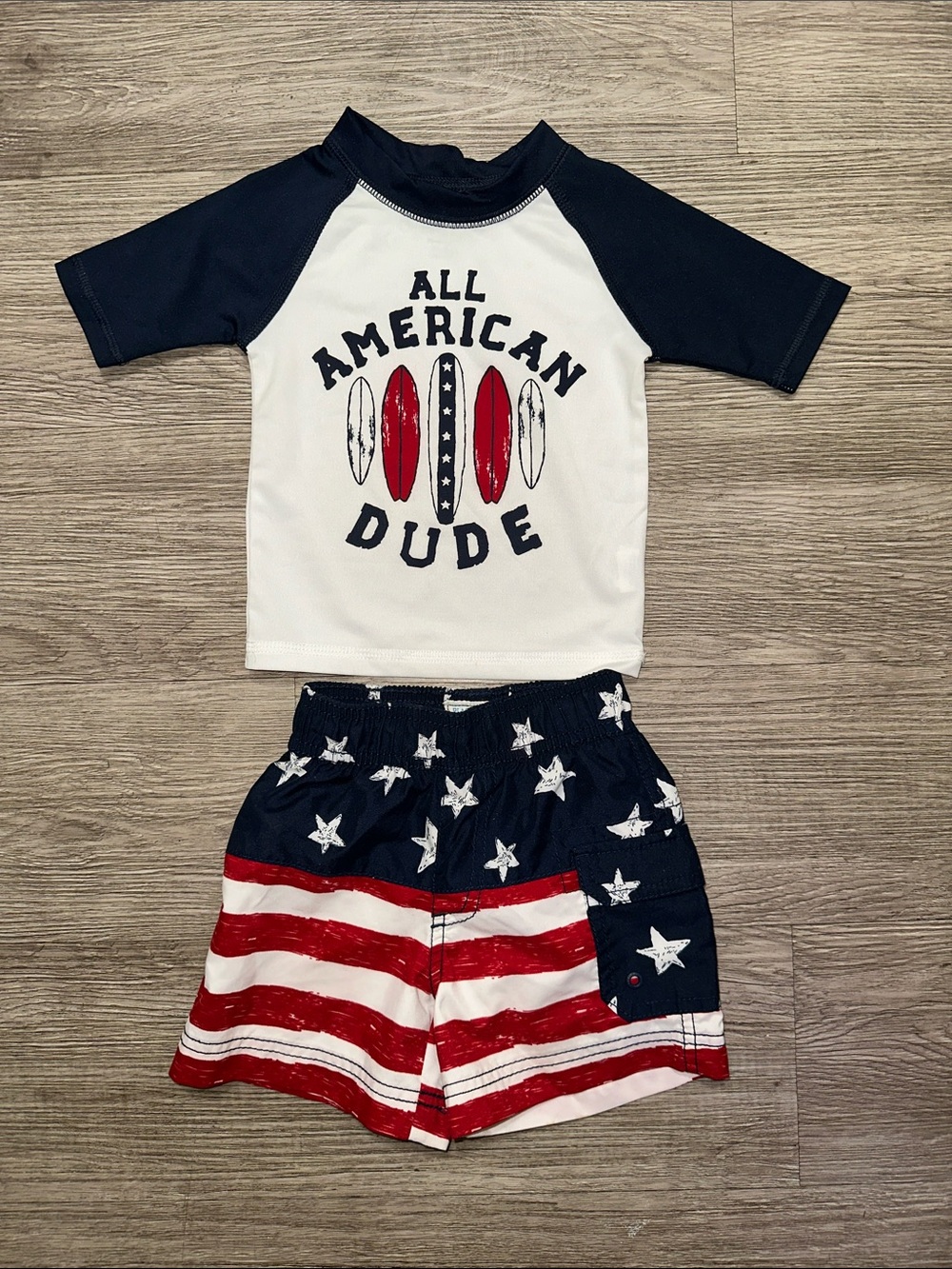 The Children's Place Red, White & Navy 'All American Dude' Swim Set